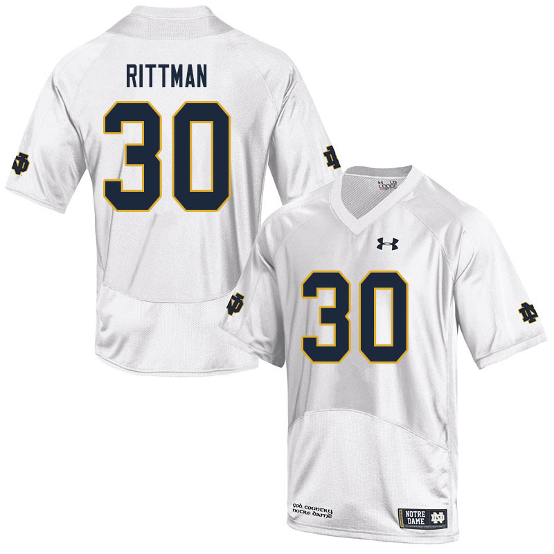 Men #30 Jake Rittman Notre Dame Fighting Irish College Football Jerseys Sale-White